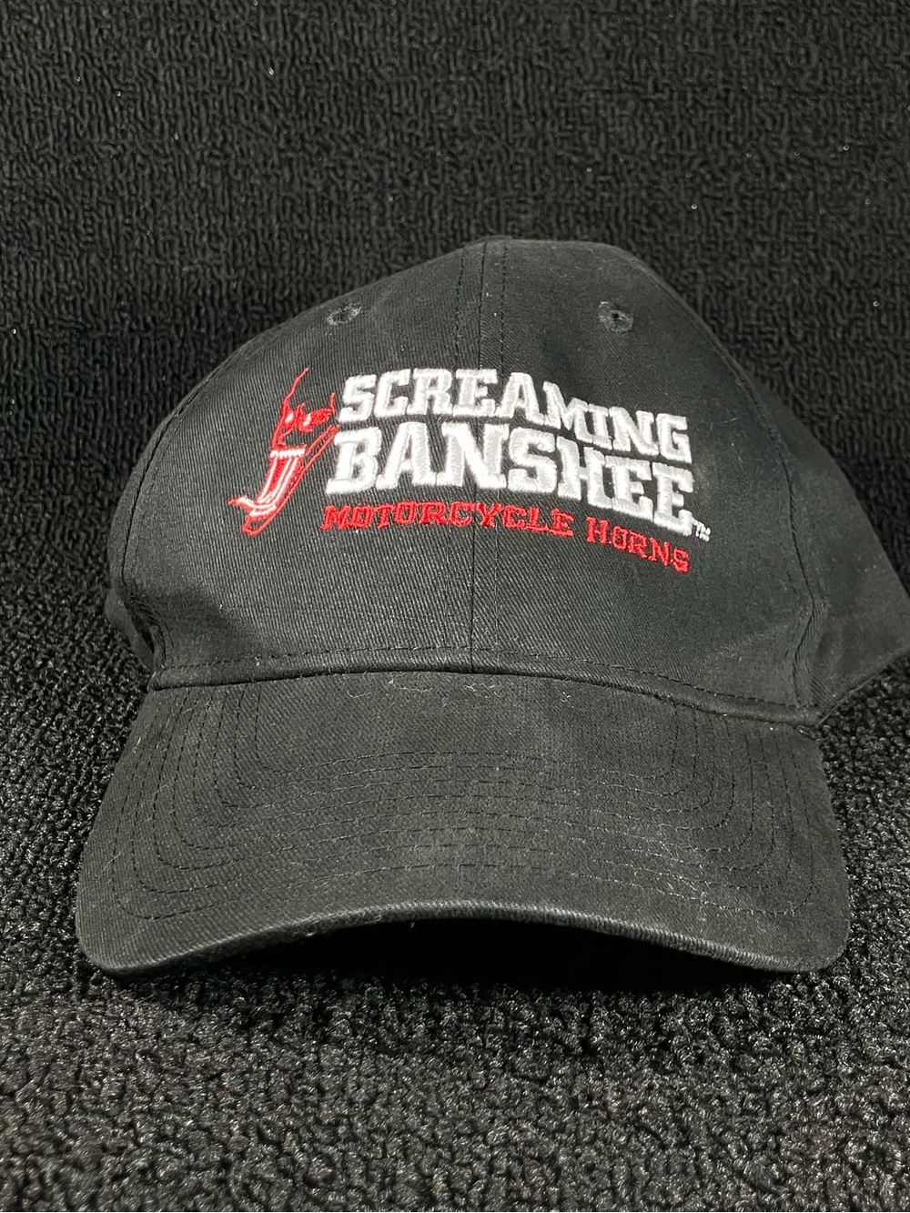 Screaming Banshee Motorcycle Horns Hat Black Cap Embroidered Biker HitWear